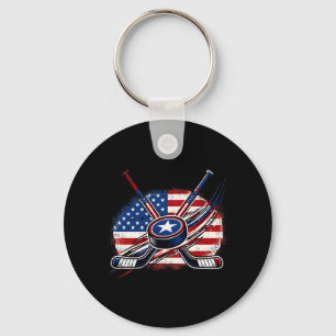 4th Of July Hockey Aamerican Flag Patriotic Ice Key Ring