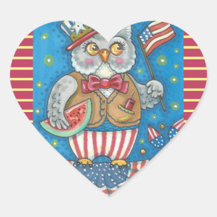 4TH OF JULY  HOOT OWL, BIRD STICKERS Heart *Sheet