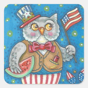 4TH OF JULY HOOT OWL, BIRD STICKERS Square *Sheet