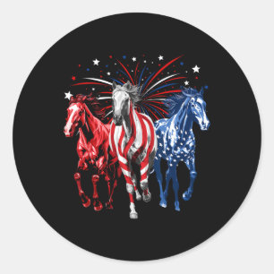 4th Of July Horse Lovers Red White And Blue Americ Classic Round Sticker