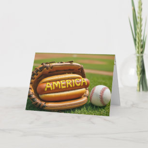 4th of July Hot Dog In Baseball Glove Card