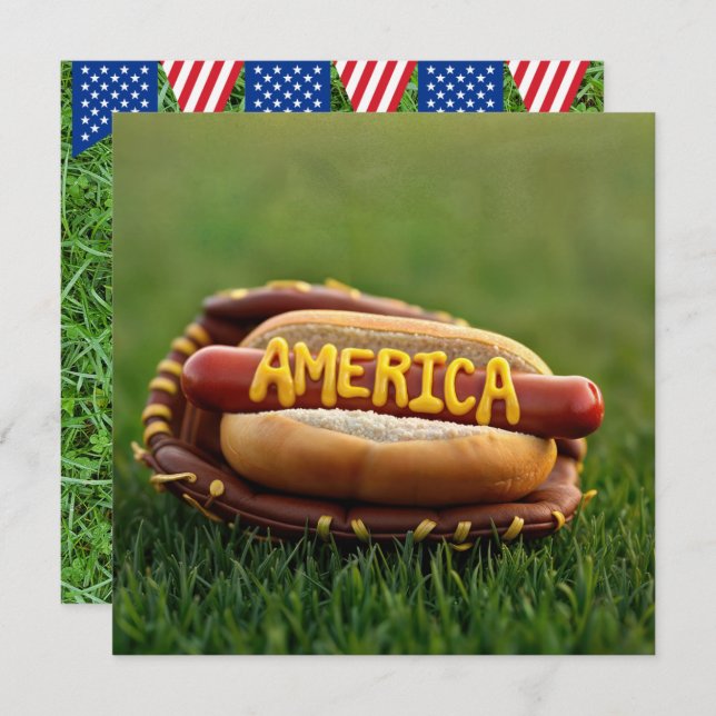 4th of July Hot Dog In Baseball Glove Invitation (Front/Back)
