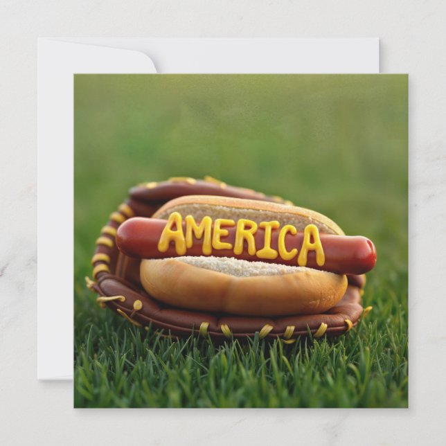 4th of July Hot Dog In Baseball Glove Invitation (Front)