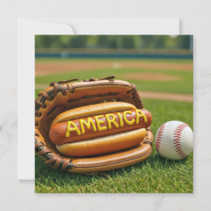 4th of July Hot Dog In Baseball Glove Invitation