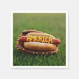 4th of July Hot Dog In Baseball Glove Napkin