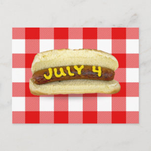 4th Of July Hot Dog on Buffalo Plaid Postcard