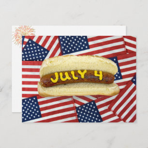 4th Of July Hot Dog on Flags Postcard