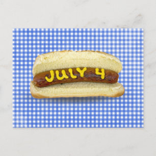 4th Of July Hot Dog on Gingham  Postcard