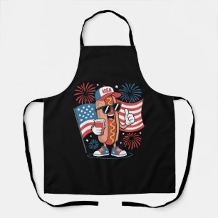 4th Of July Hotdog American Flag Patriotic Firewor Apron