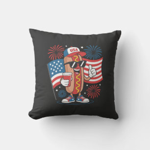 4th Of July Hotdog American Flag Patriotic Firewor Cushion