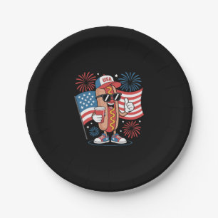 4th Of July Hotdog American Flag Patriotic Firewor Paper Plate