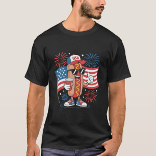 4th Of July Hotdog American Flag Patriotic Firewor T-Shirt
