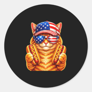 4th of july hotdog cat funny patriotic cat usa classic round sticker