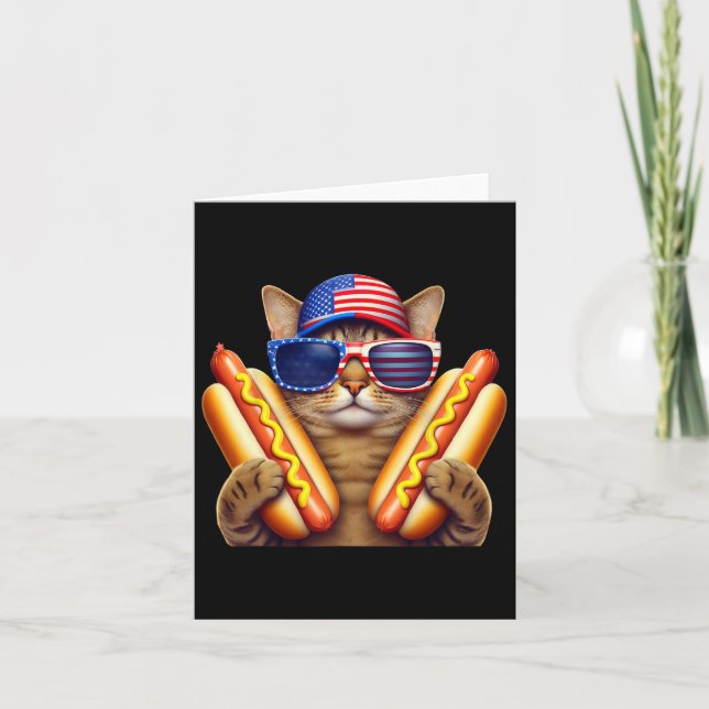 4th Of July Hotdog Cat Funny Patriotic Cat Usa Fla Card (Front)