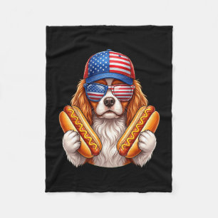 4th of july hotdog cavalier king charles spaniel fleece blanket