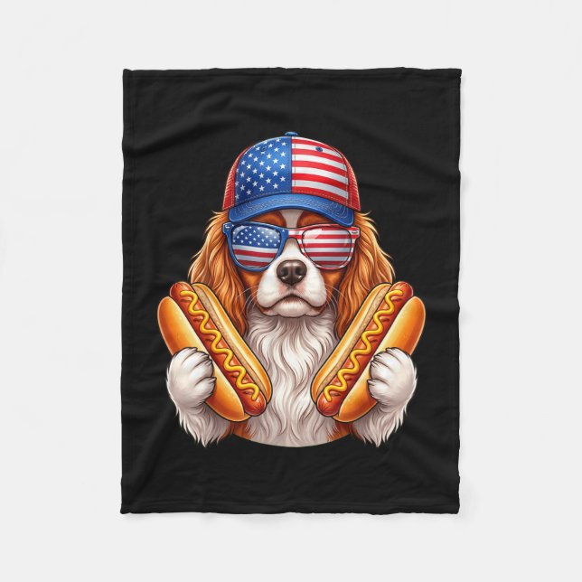 4th of july hotdog cavalier king charles spaniel fleece blanket (Front)