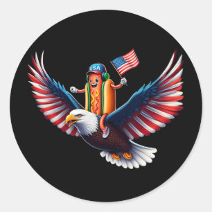 4th Of July Hotdog Eagle Patriotic Usa American Fl Classic Round Sticker