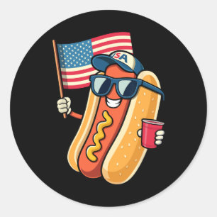 4th Of July Hotdog Funny Fourth Of July Patriotic Classic Round Sticker