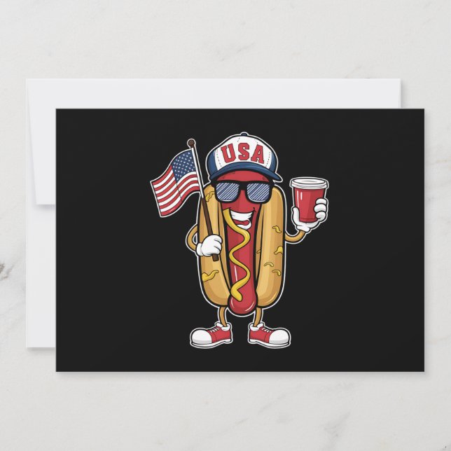 4th of July Hotdog Funny Patriotic USA Flag Invitation (Front)