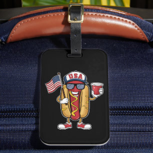 4th of July Hotdog Funny Patriotic USA Flag Luggage Tag