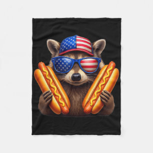 4th Of July Hotdog Funny Racoon Patriotic Cute Us Fleece Blanket