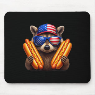 4th Of July Hotdog Funny Racoon Patriotic Cute Us Mouse Pad