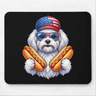 4th of july hotdog maltes funny patriotic usa flag mouse pad