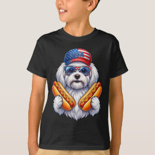 4th of july hotdog maltes funny patriotic usa flag T-Shirt