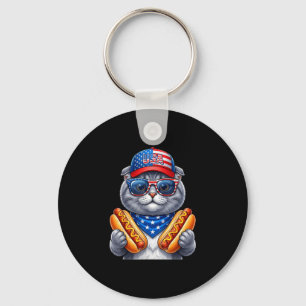 4th of july hotdog scottish fold cat funny key ring