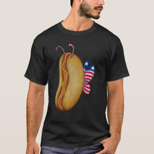 4th of July Hotdog Sunglasses America Flag Indepen T-Shirt