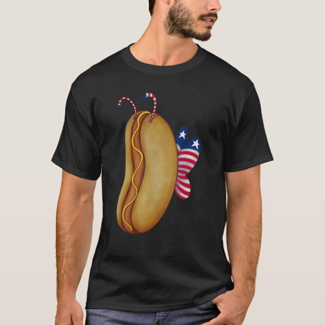 4th of July Hotdog Sunglasses America Flag Indepen T-Shirt (Front)