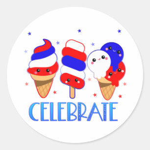 4th of July Ice Cream Celebrate Independence Day  Classic Round Sticker