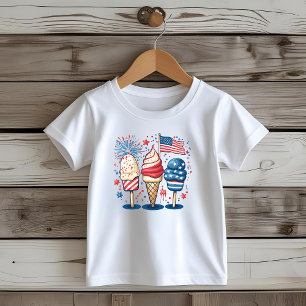 4th of July Ice Cream USA Flag Kids Tee