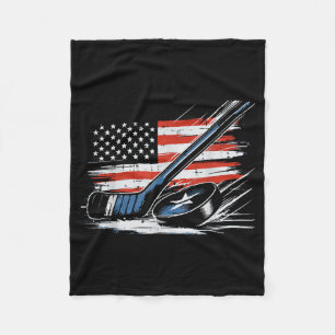 4th Of July Ice Hockey Stick Puck Flag Men Boys Fleece Blanket