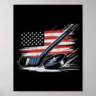4th Of July Ice Hockey Stick Puck Us Flag Men Boys Poster