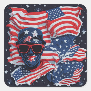4th Of July Independence Day American flag Man Square Sticker
