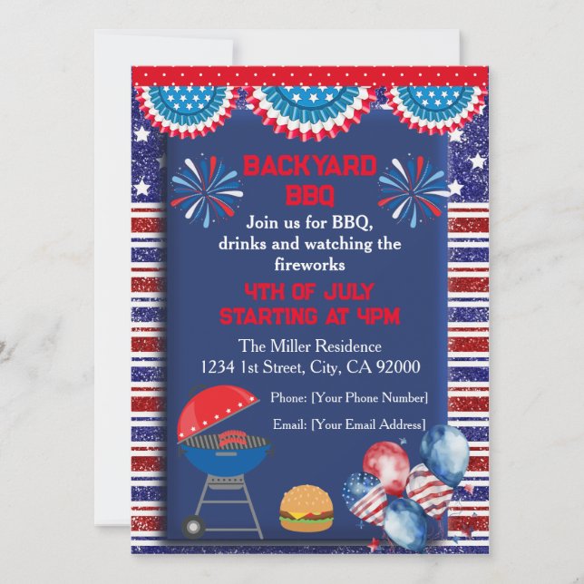 4th of July Independence day Bbq party design Invitation (Front)