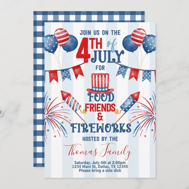 4th of July Independence Day BBQ Party Invitation (Front/Back)