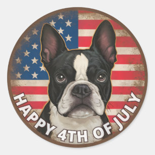 4th of July Independence Day Boston Terrier Circle Classic Round Sticker