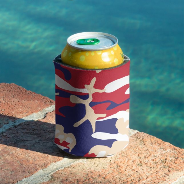4th of July, Independence day, Camouflage Beige Can Cooler (In Situ Pool)