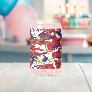 4th of July, Independence day, Camouflage Gold Can Glass
