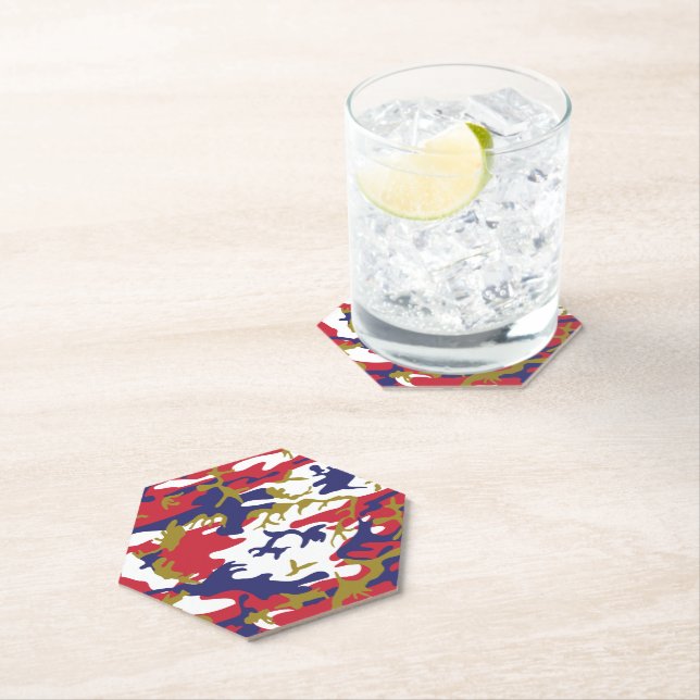 4th of July, Independence day, Camouflage Gold Paper Coaster (Insitu)