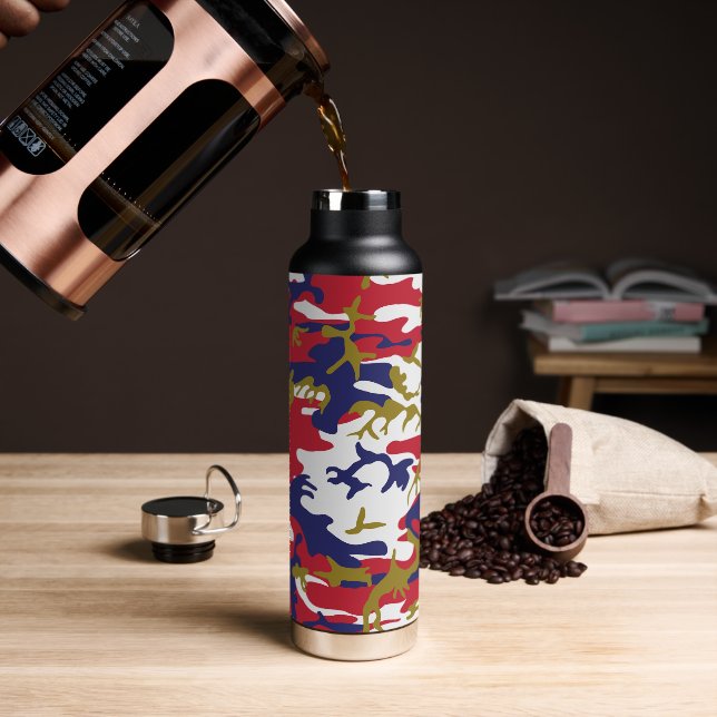4th of July, Independence day, Camouflage Gold Water Bottle (Coffee)