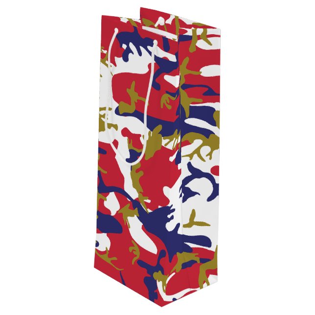 4th of July, Independence day, Camouflage Gold Wine Gift Bag (Back Angled)