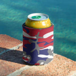 4th of July, Independence day, Camouflage Grey Can Cooler
