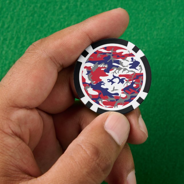 4th of July, Independence day, Camouflage Grey Poker Chips (Hand)