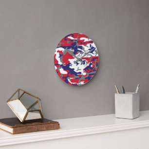 4th of July, Independence day, Camouflage Grey Round Clock