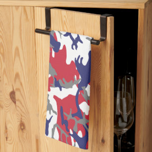 4th of July, Independence day, Camouflage Grey Tea Towel