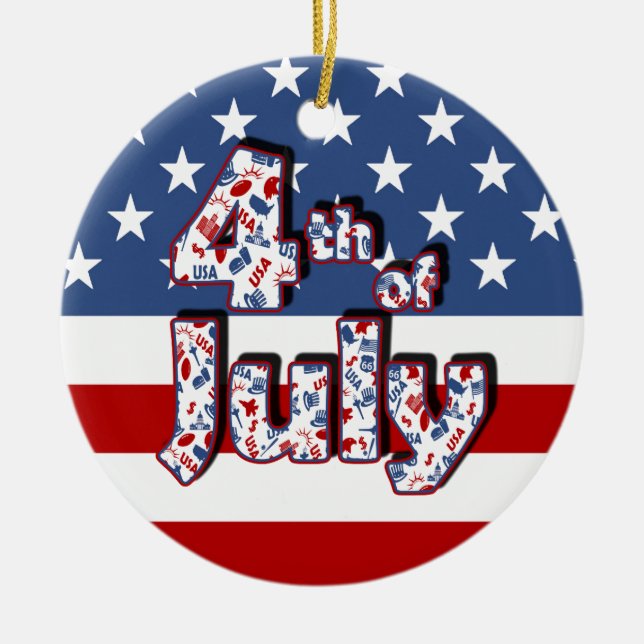 4th of July Independence Day Ceramic Tree Decoration (Front)