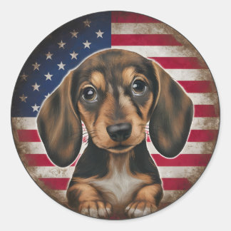 4th of July Independence Day Dachshund Circle Classic Round Sticker